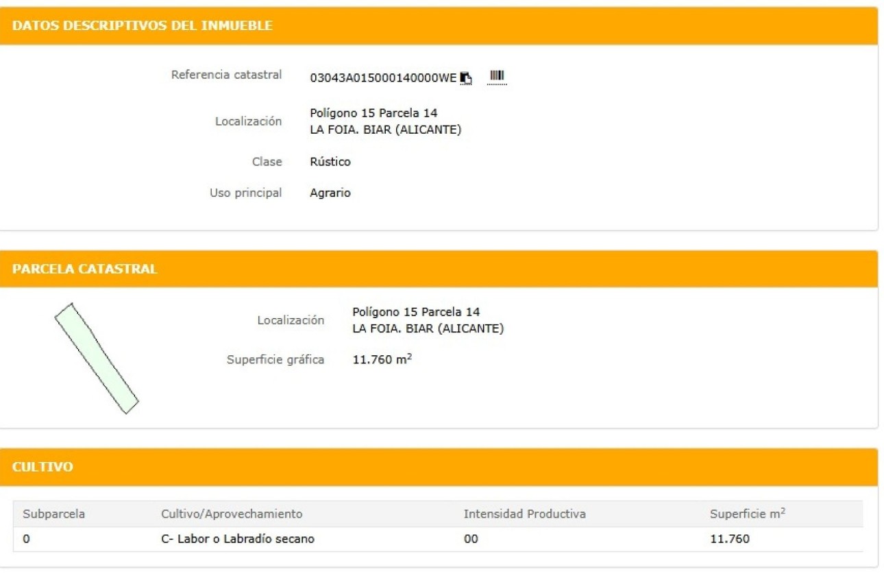 Venta - Parcela / Terreno -
Biar