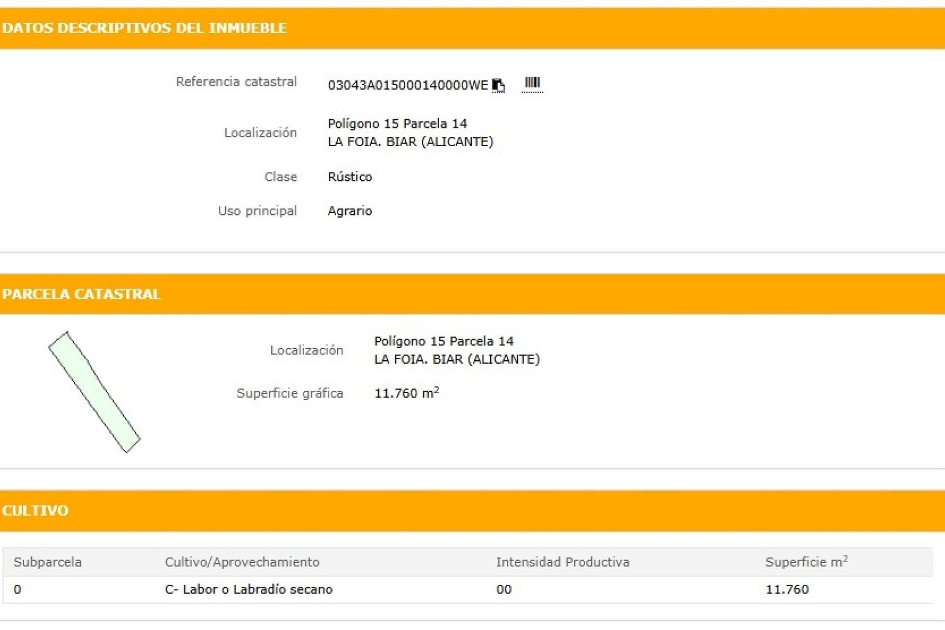 Venta - Parcela / Terreno -
Biar