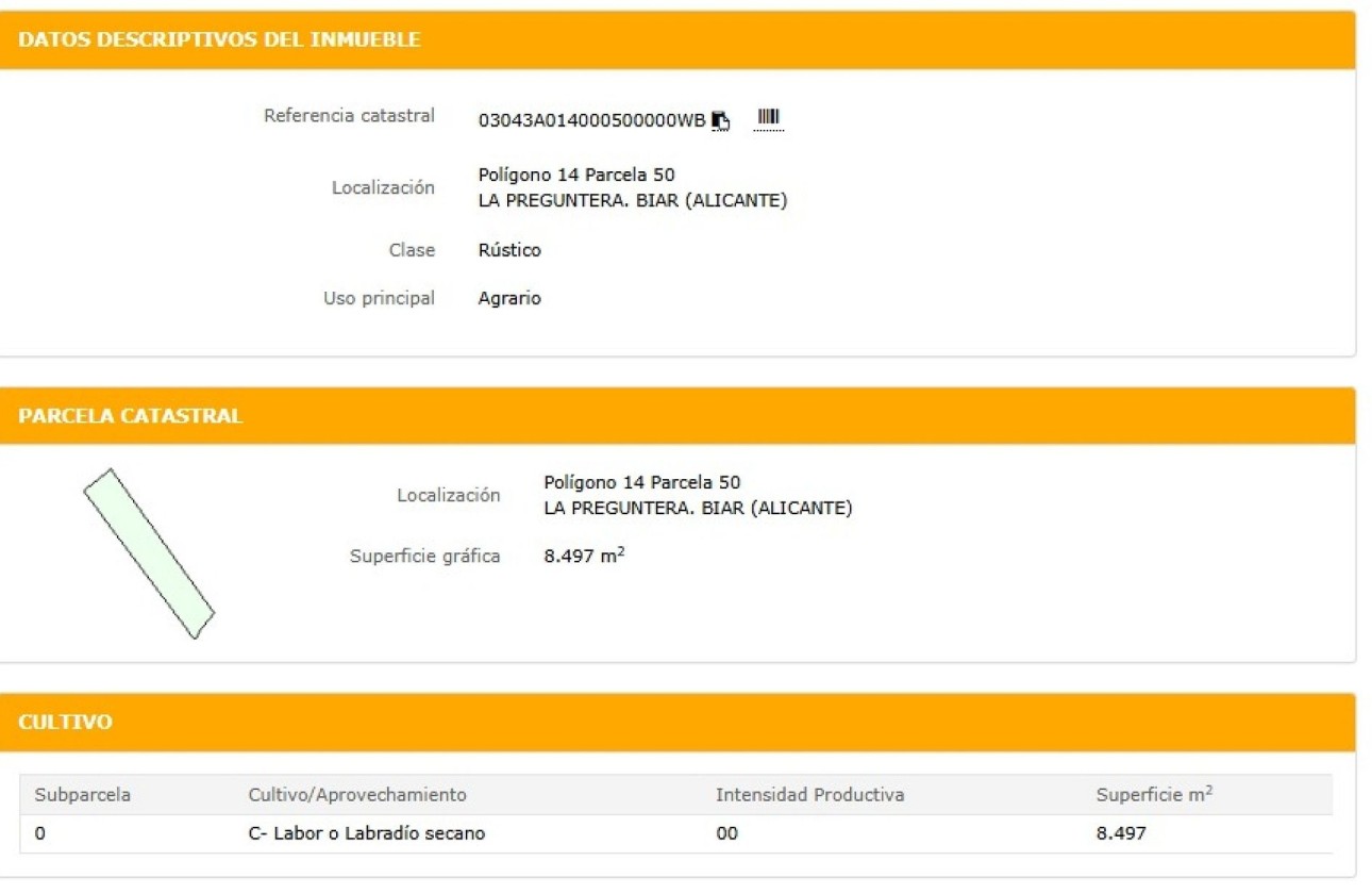 Venta - Parcela / Terreno -
Biar