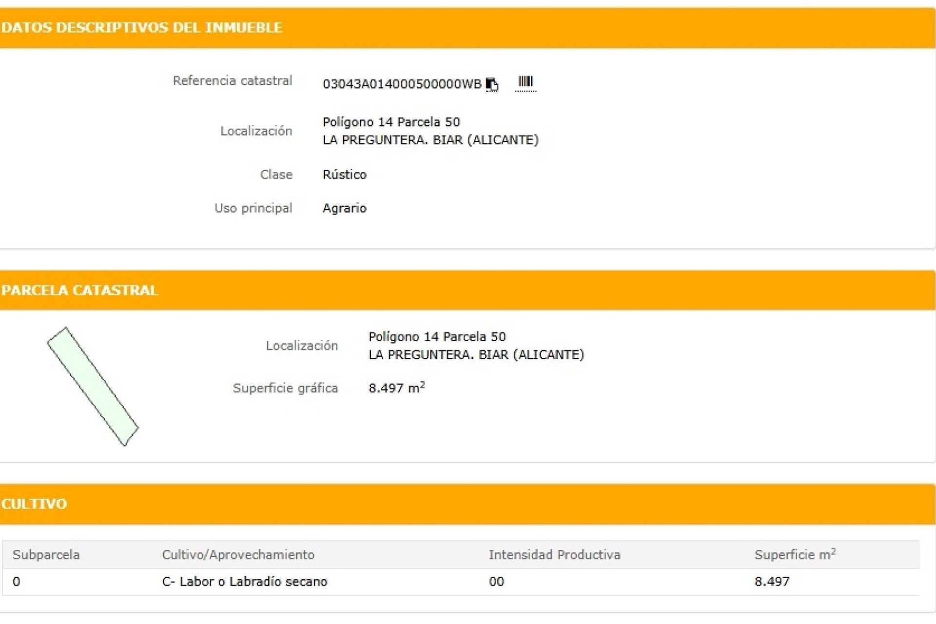 Venta - Parcela / Terreno -
Biar