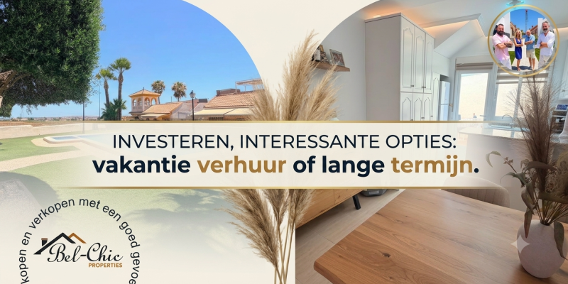 Investeren, interessante opties: vakantie verhuur of lange termijn. 